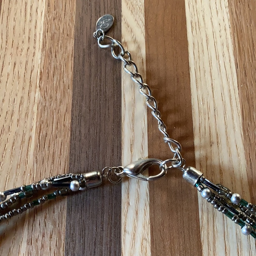 Handcrafted Beaded Necklace Teal Black Silver Glass Pendant - Picture 4 of 6